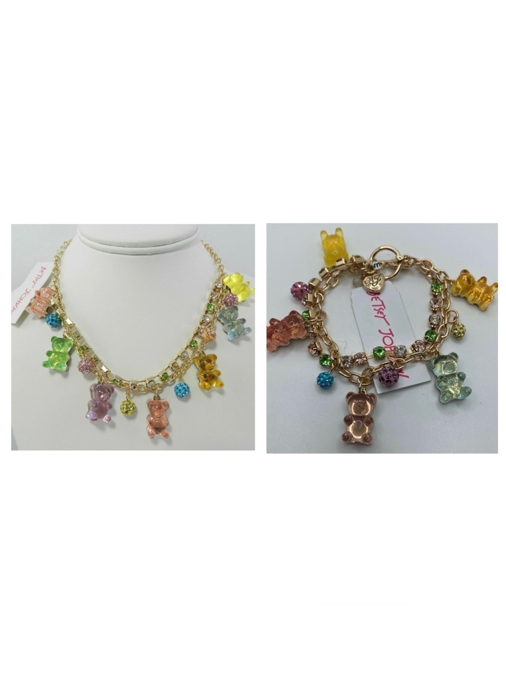 BETSEY JOHNSON SET RARE Y2K Pastel Color Gummy Bear Necklace & Bracelet NEW NWT